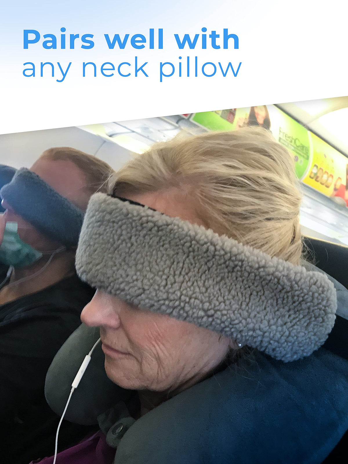 SeatSleeper airplane headrest strap helps stabilize your head while seated.