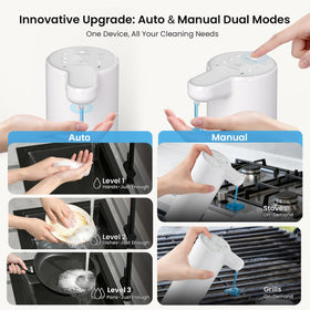 Seawah dual modes in use, auto mode dispensing soap at a kitchen sink