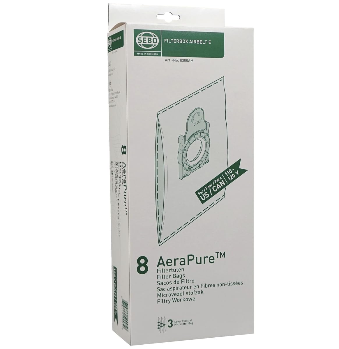 Sebo 8300AM three layer ultra bags for replacement in packaging