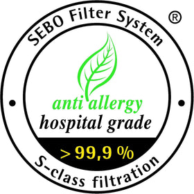 Sebo Airbelt K filter box side view enhances airflow and dust containment.