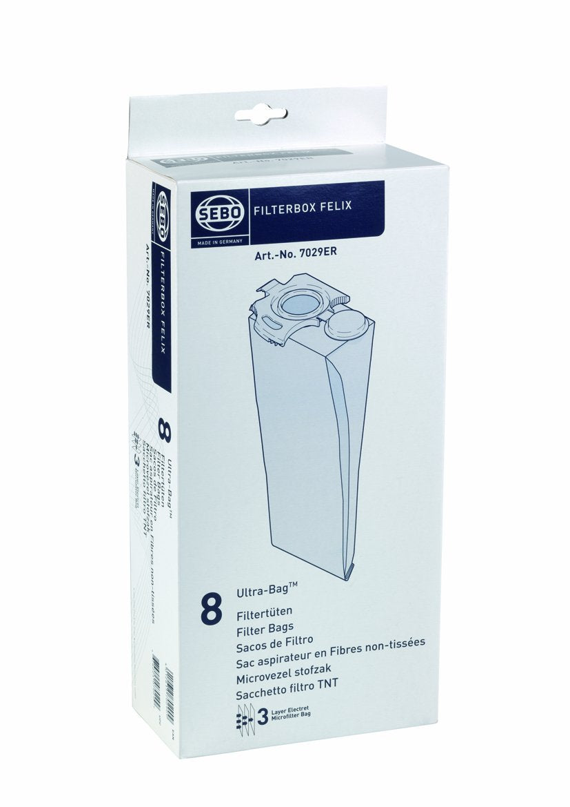 Sebo Felix ULTRA cloth bag set for vacuum filtration; eight-pack.