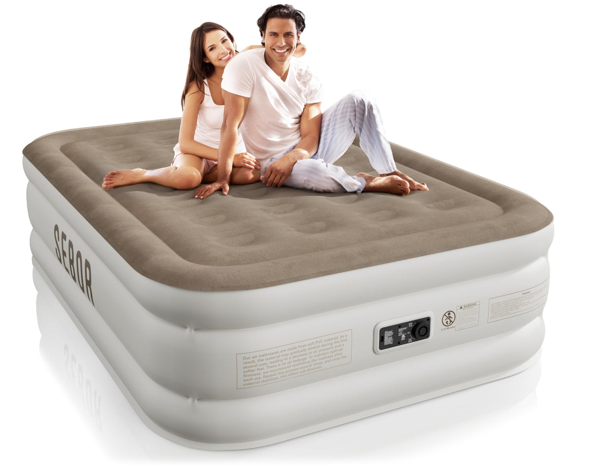 Sebor air mattress full built-in pump closeup highlights quick inflation