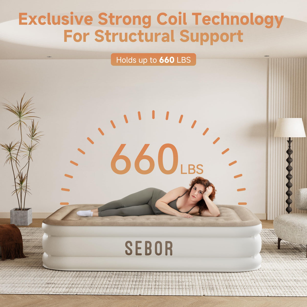 Sebor air mattress full patented structure design ensures stable support