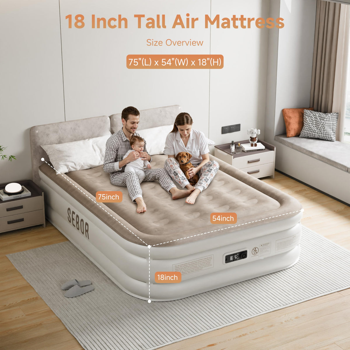 Sebor air mattress full plush top surface for a luxurious sleep feel