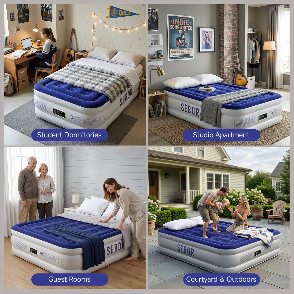 Sebor air mattress queen lightweight design for travel and guests