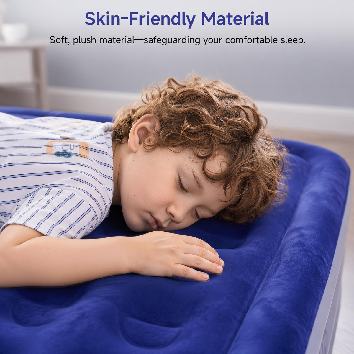 Sebor twin air mattress side view shows stable base and quiet operation for home or camping.