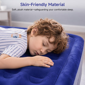 Sebor twin air mattress side view shows stable base and quiet operation for home or camping.