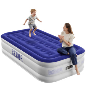 Sebor air mattress twin with built-in pump top view, plush surface for restful guest sleep.