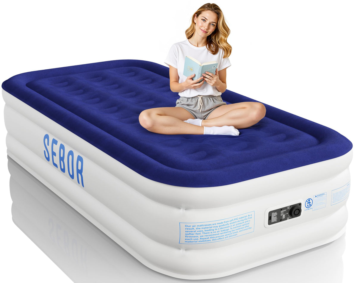 Sebor air mattress twin built-in pump inflates quickly for guests