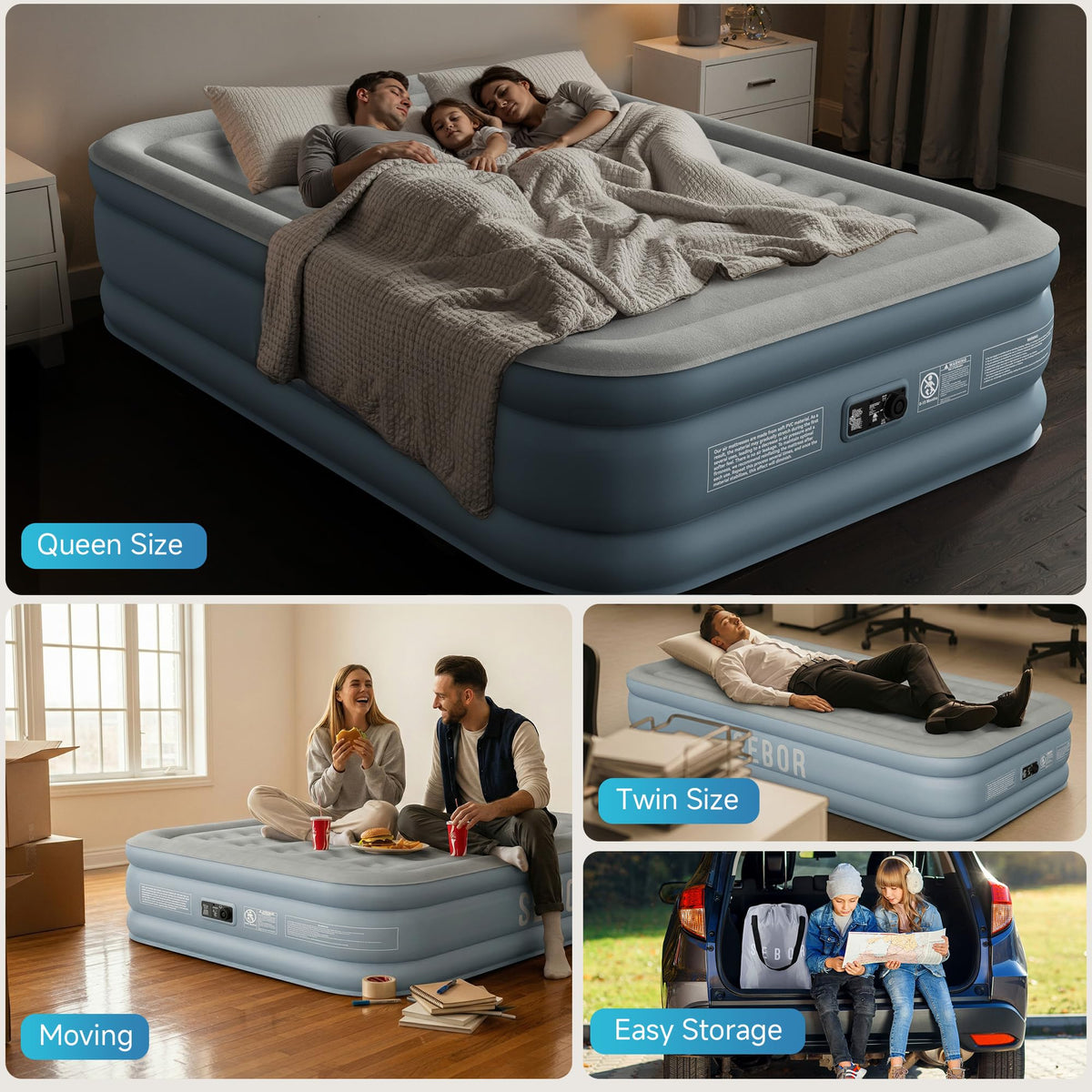 Sebor air mattress twin durable PVC construction for long-lasting use