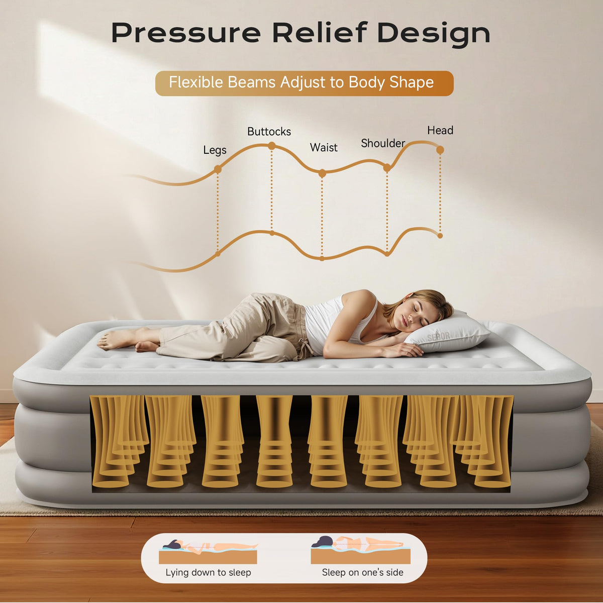 Sebor air mattress built-in pump inflates quickly for easy setup.