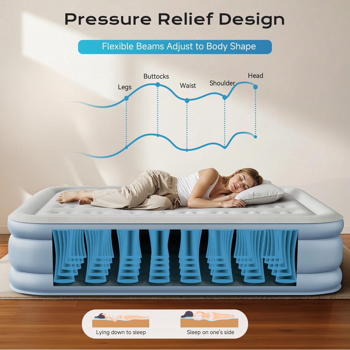 Sebor air mattress twin non-slip bottom keeps surface stable during rest