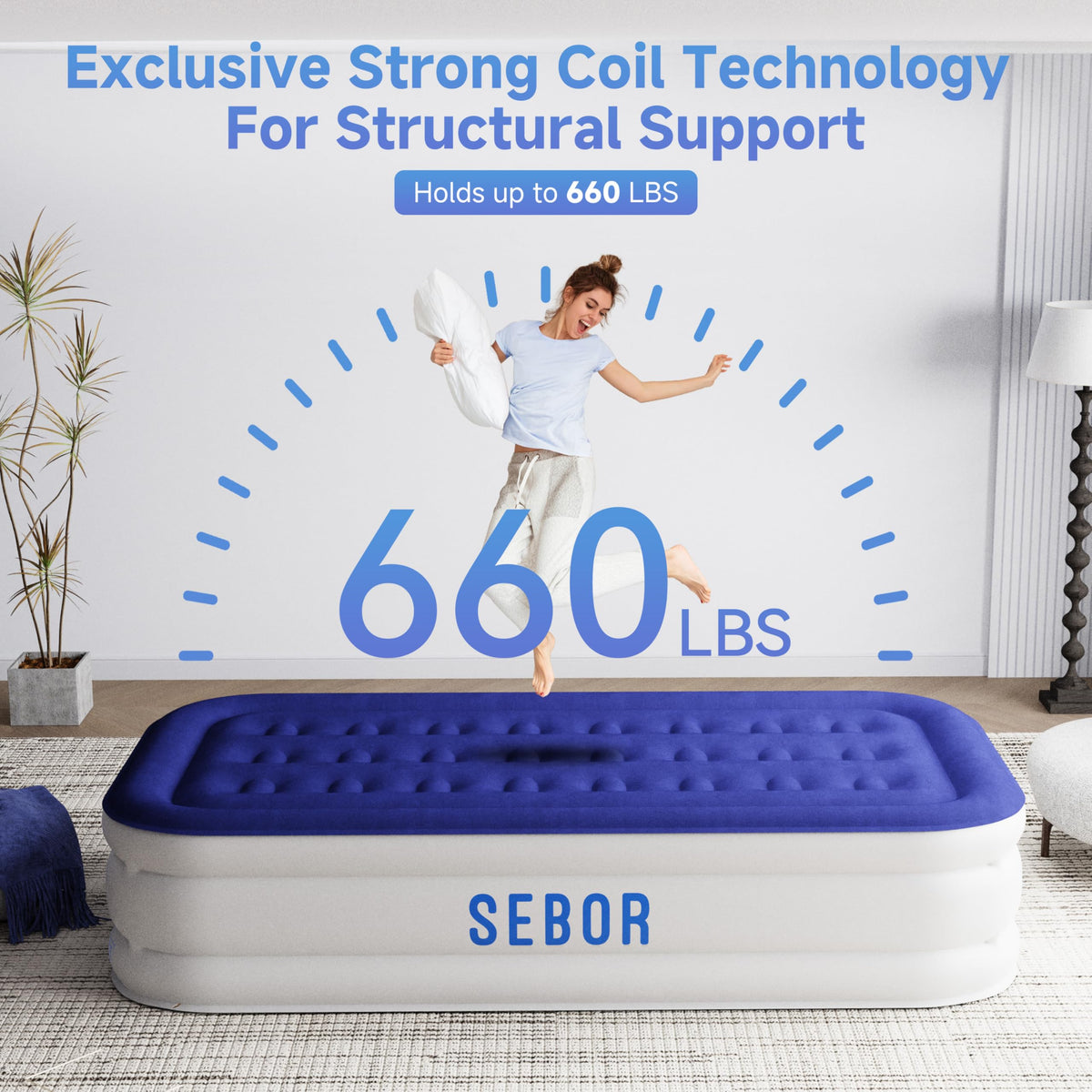 Sebor air mattress twin patented structure design provides strong support