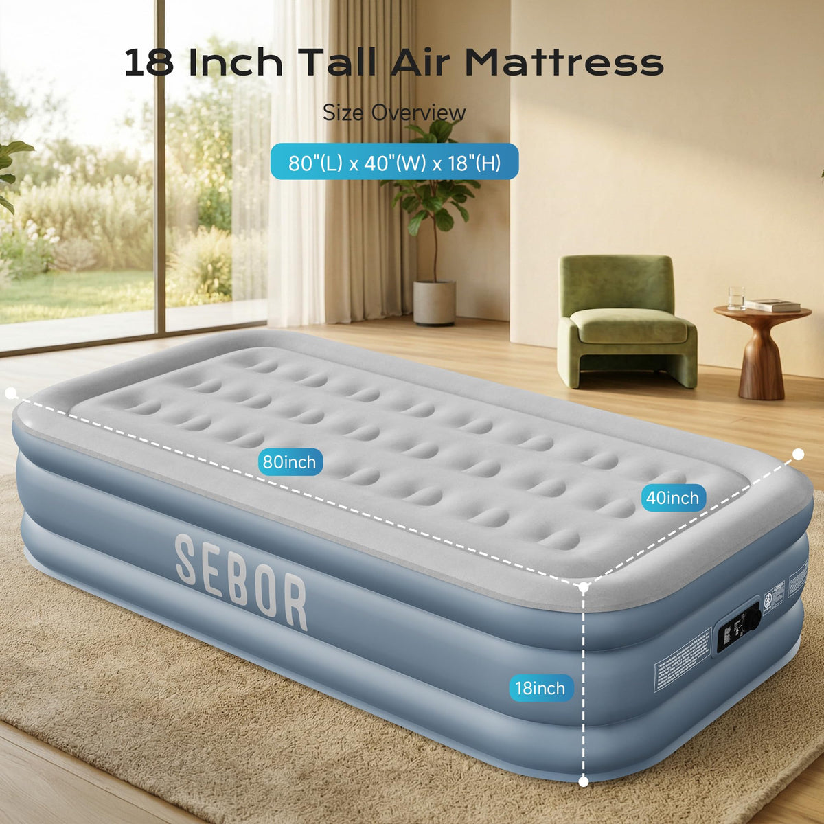 Sebor air mattress twin plush top provides a soft, luxurious sleeping surface