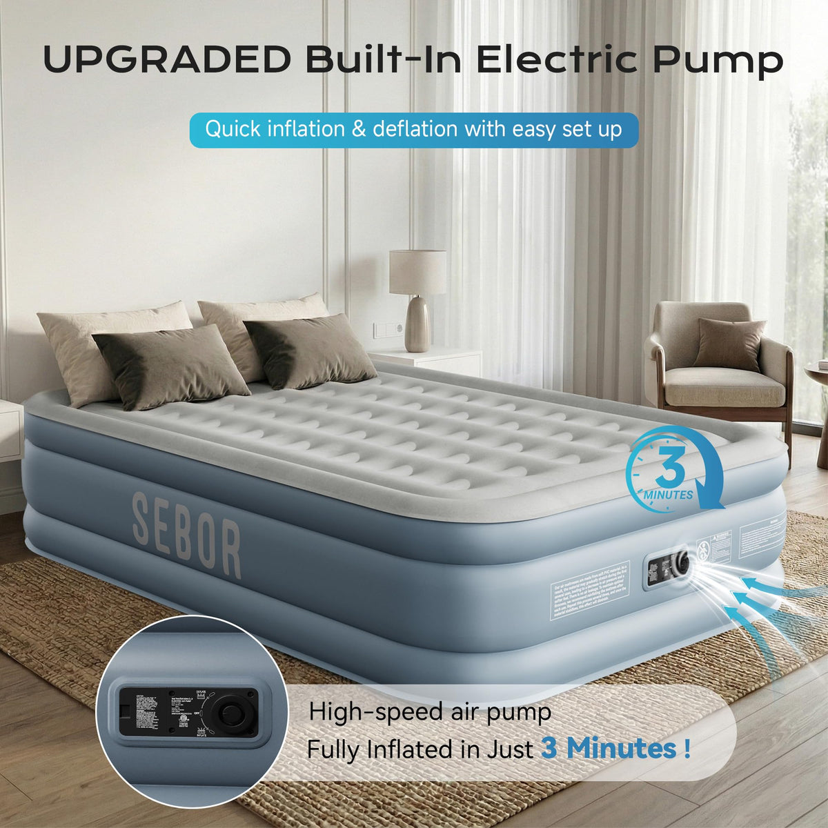 Sebor air mattress twin stable and quiet for any setting