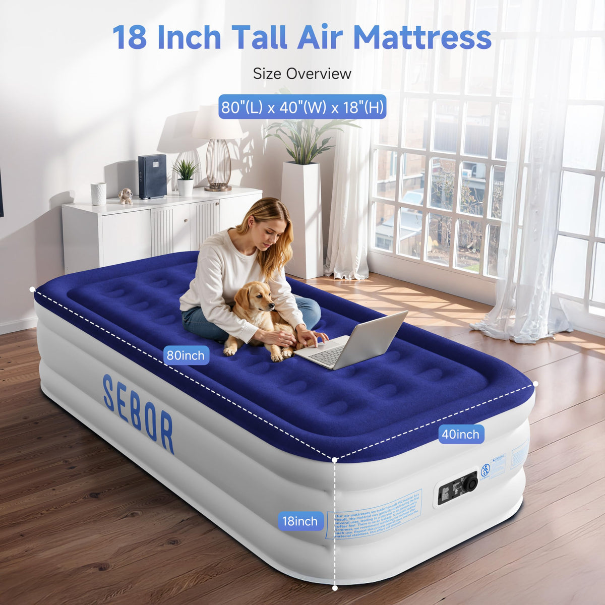 Sebor air mattress twin top material close-up showing plush softness