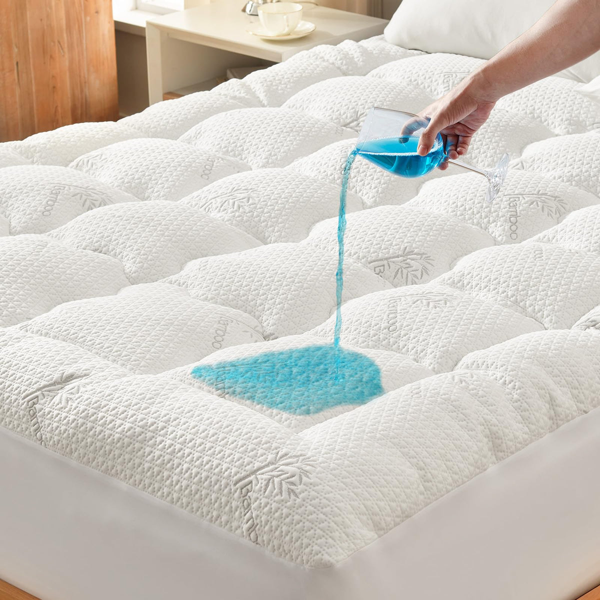 Secgo waterproof king topper with a leakproof bottom protecting your mattress.