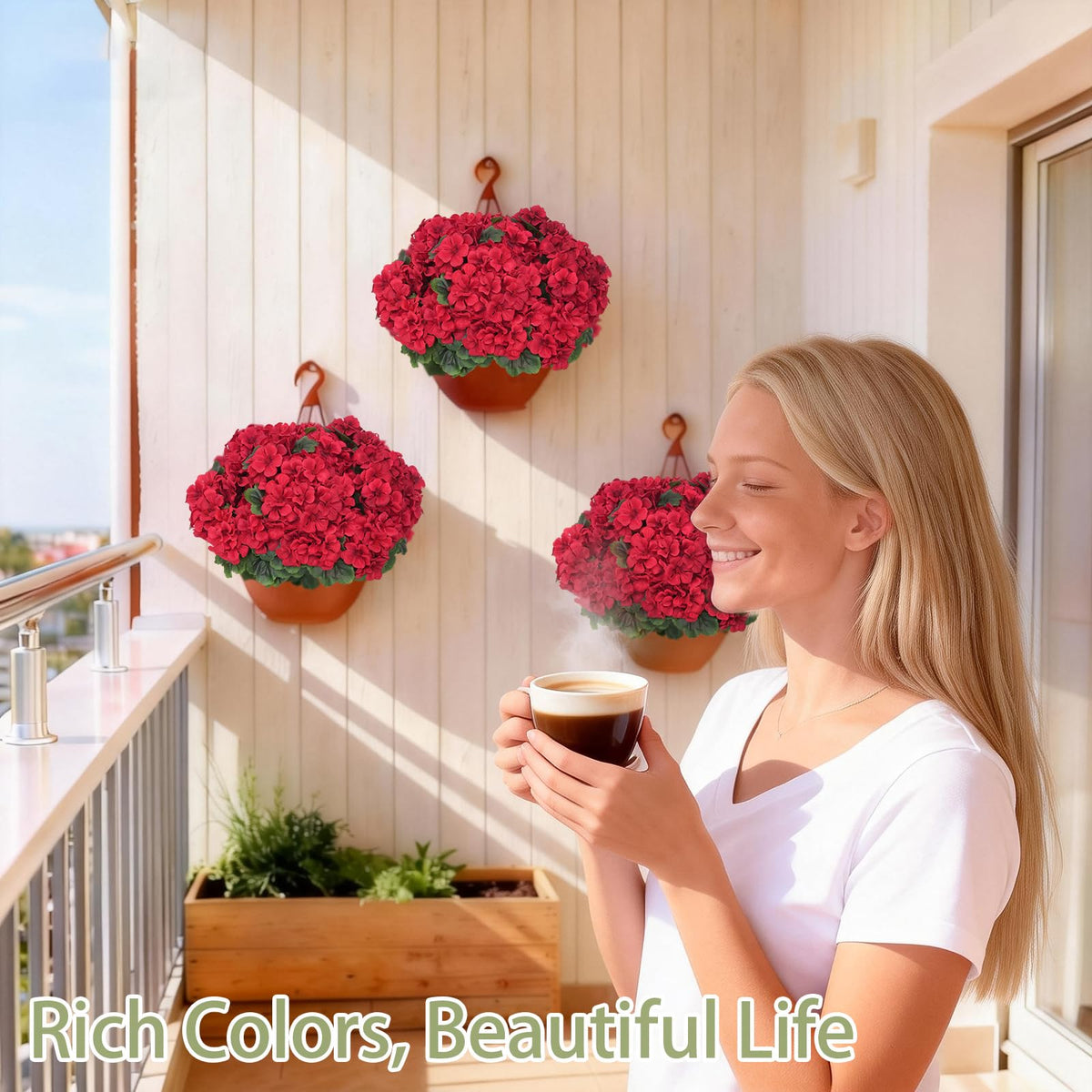 Secqous artificial geraniums for wedding decor, red blooms