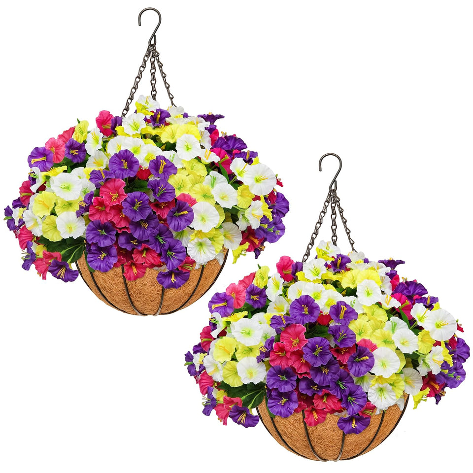 secqous artificial hanging flowers with morning glory basket for vibrant year-round outdoor decor