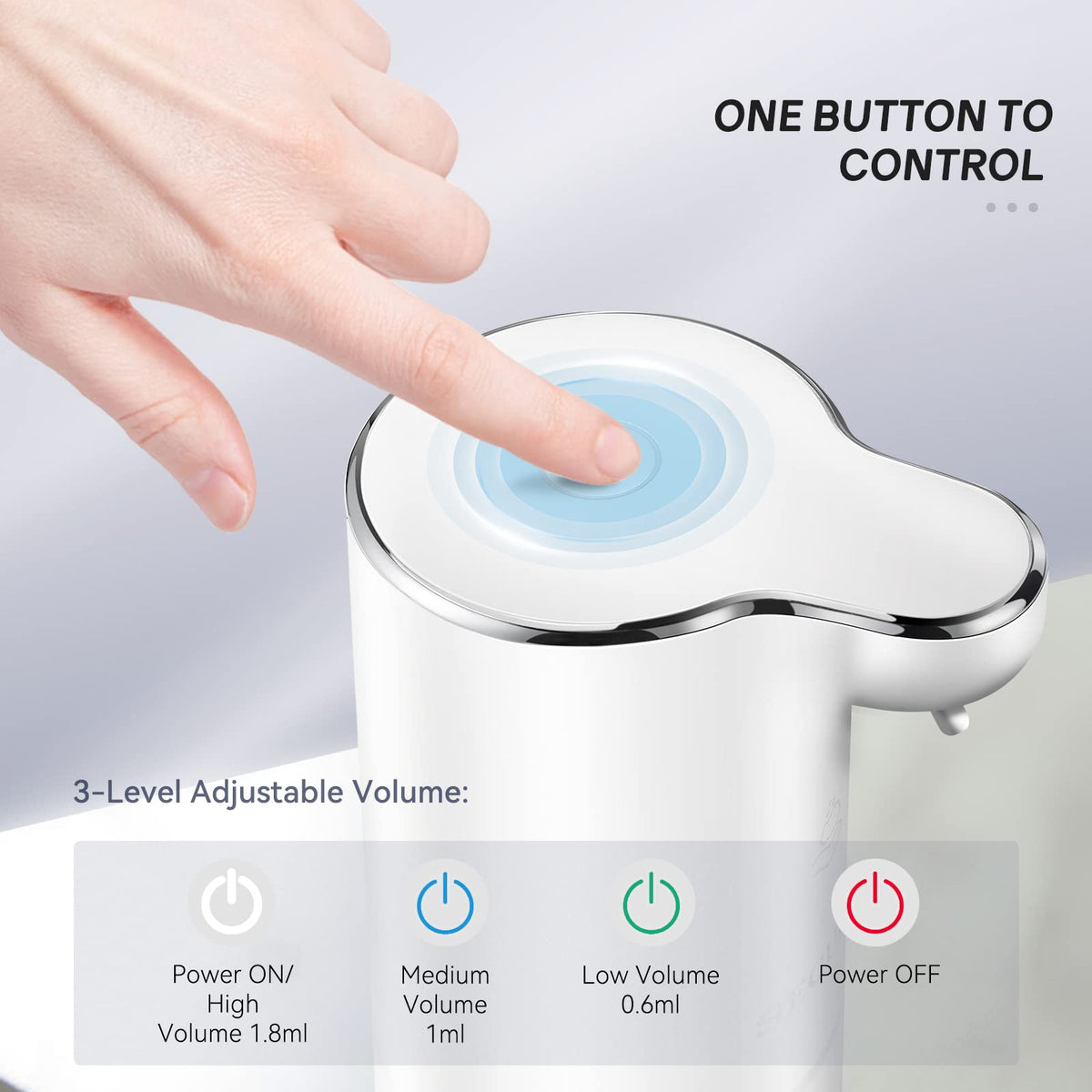 Volume control colors indicate modes for tailored foam output