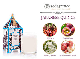 Seda France Japanese Quince candle burn time indicating long-lasting fragrance.