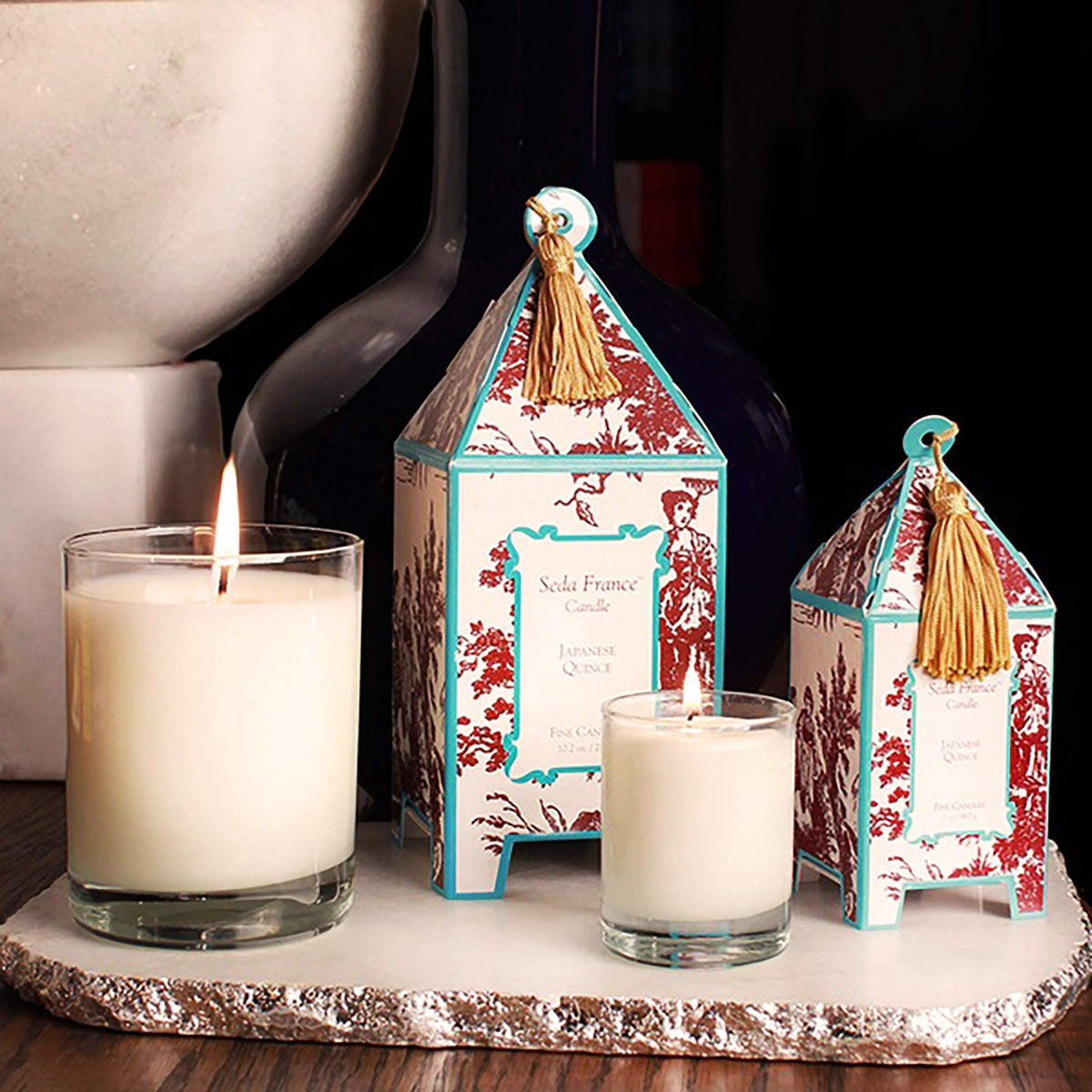 Seda France Japanese Quince candle closeup showing premium finish and fragrance profile.