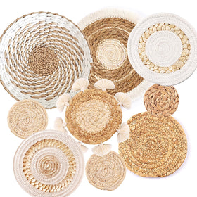 See Seattle 9-pack boho wall baskets displayed on wall for natural texture.