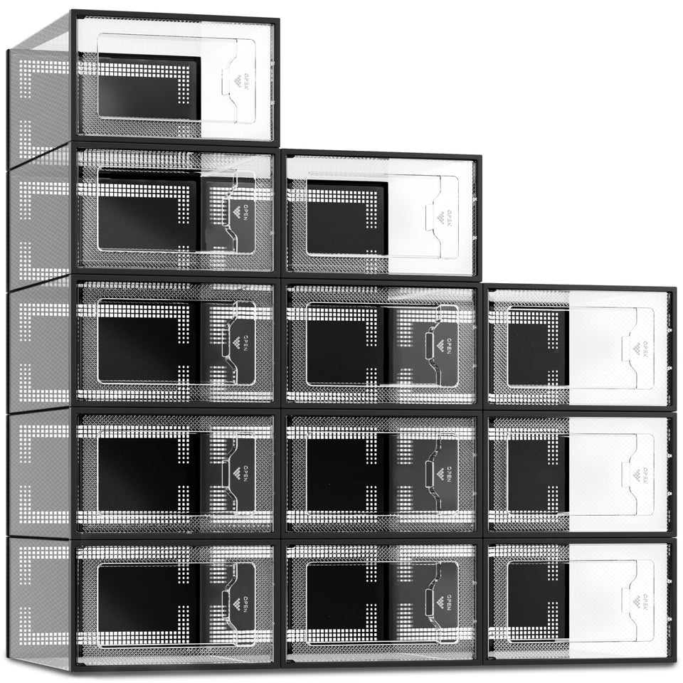 SEE SPRING 12-pack shoe storage box front-door for quick shoe selection.