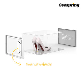 Stackable SEE SPRING boxes maximize closet space and organize shoes.