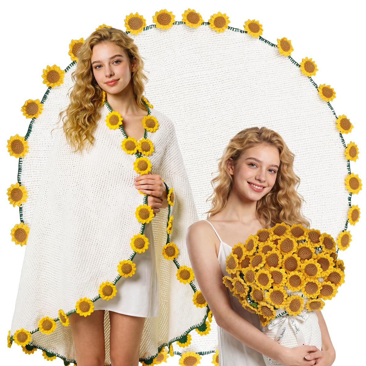 SEEGU Sunflower Bouquet Blanket reinforced edge for durability.