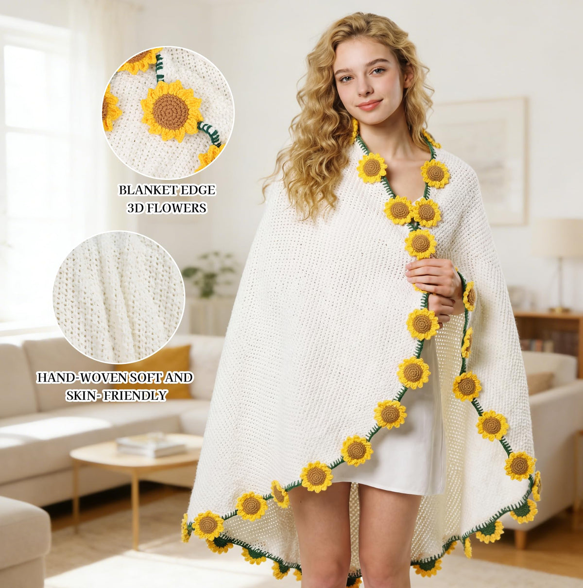 SEEGU Sunflower Bouquet Blanket size 31-inch round for couches.