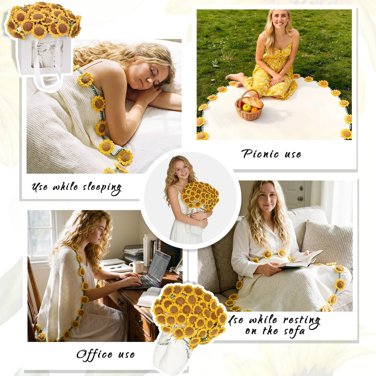 SEEGU Sunflower Bouquet Blanket textile detail warm and soft.