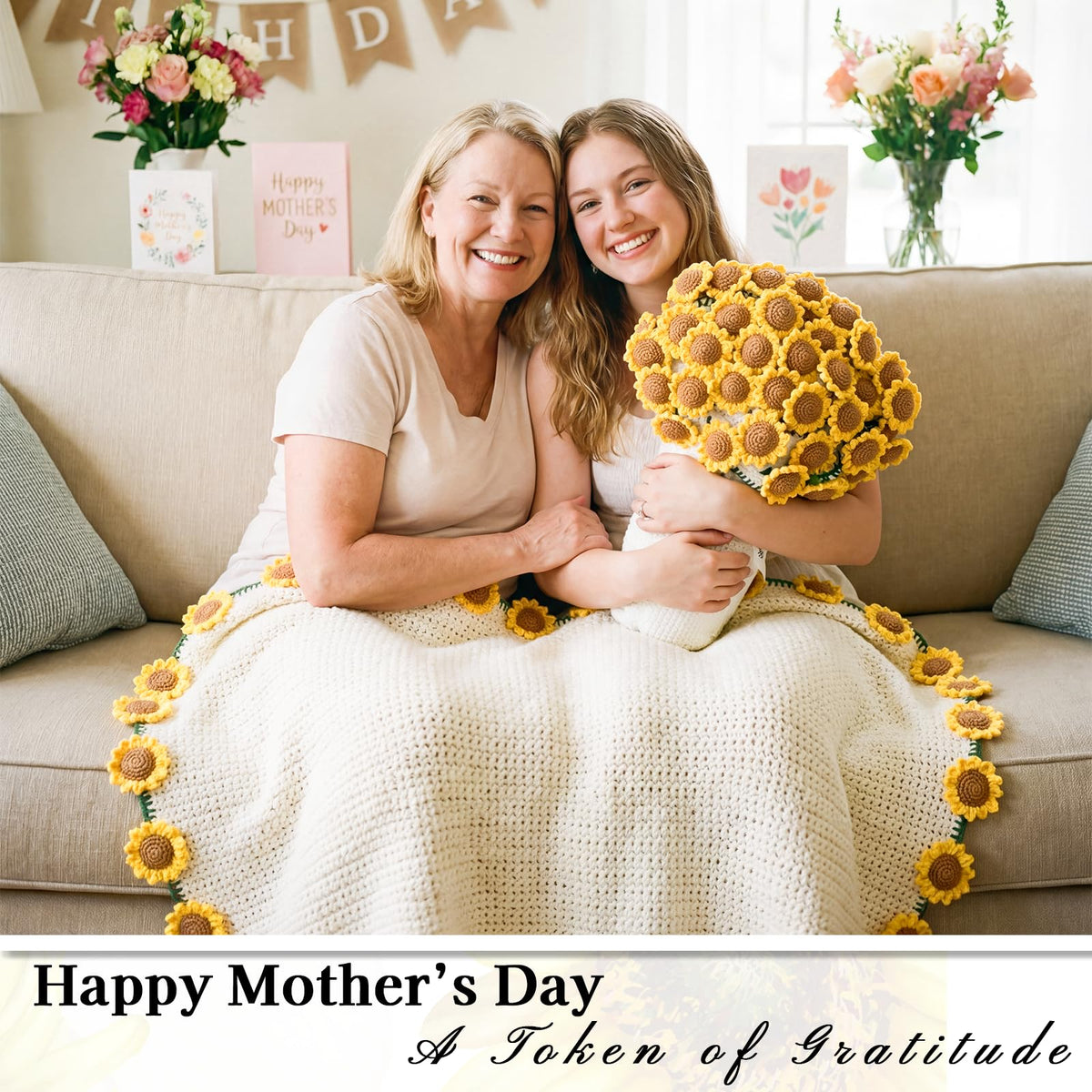 SEEGU Sunflower Bouquet Blanket unfolded throw for cozy naps.