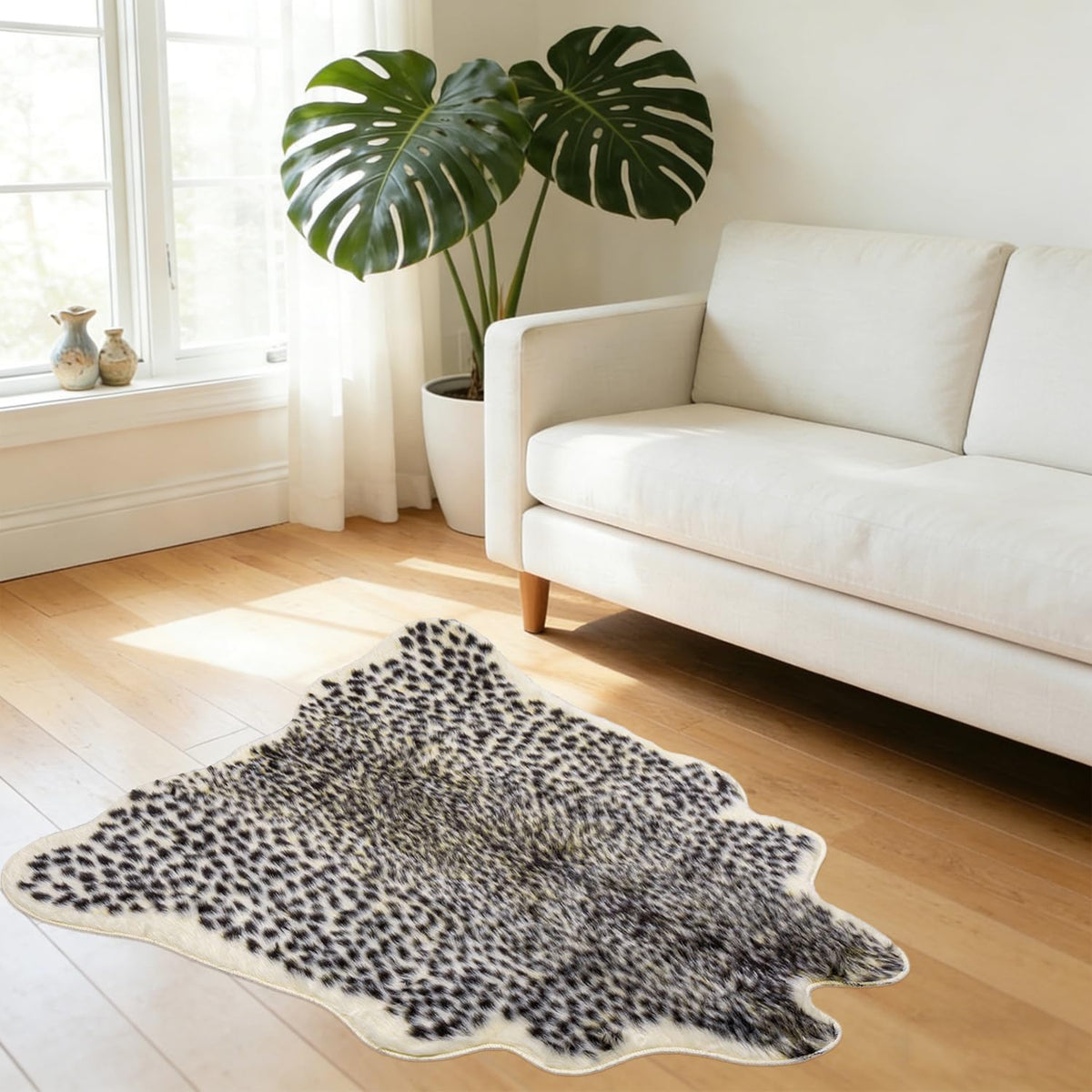 Seek4comfortable leopard-print-rug acts as a stylish accent under a desk.