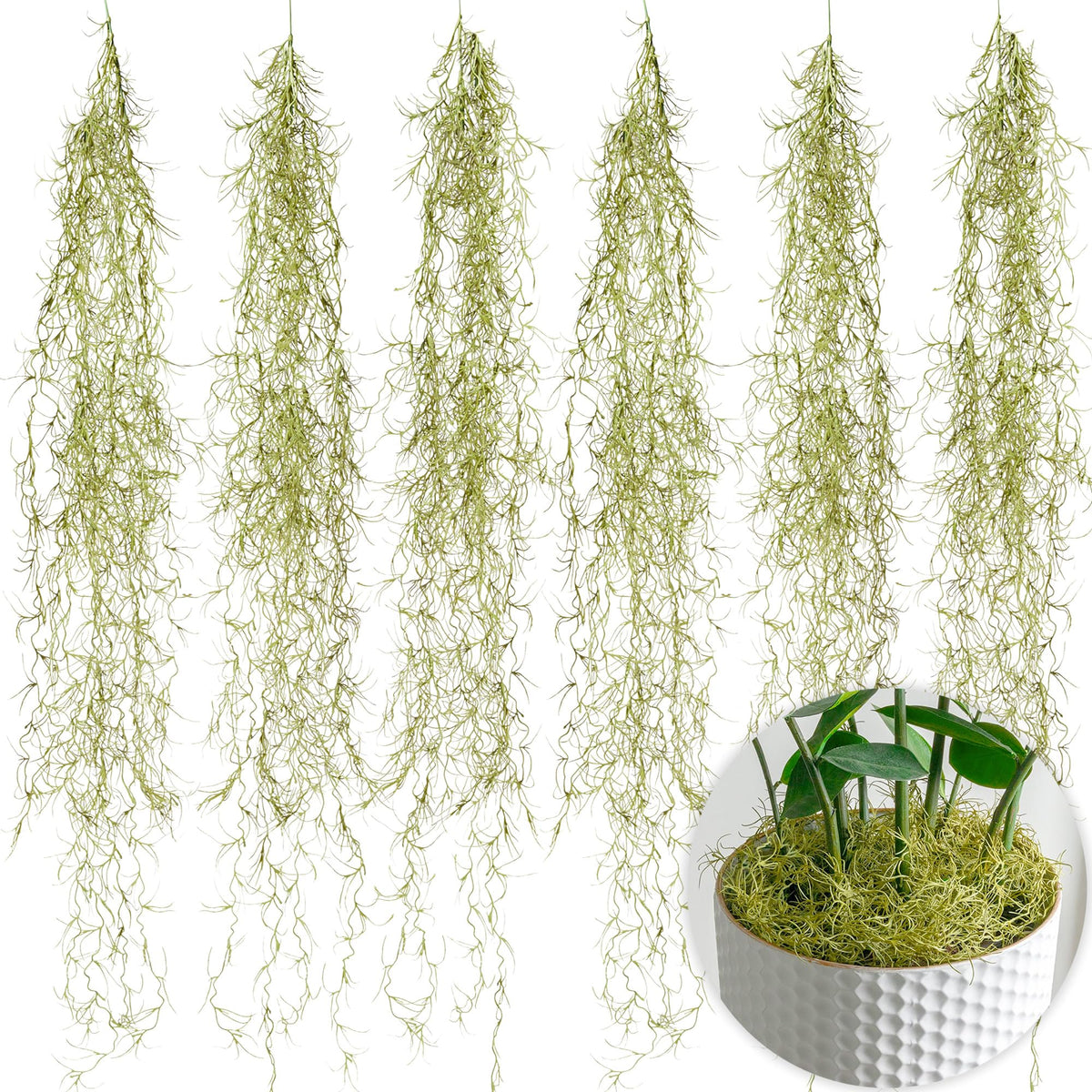 SEEKO Spanish moss 6-pack closeup showcasing lifelike texture for realistic indoor décor.
