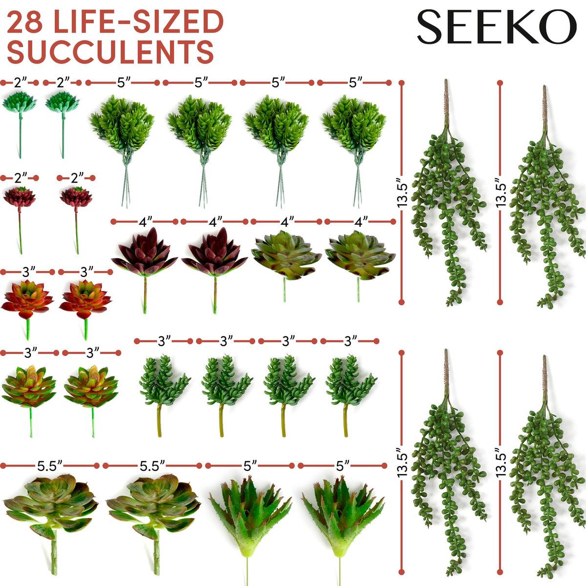 SEEKO Succulents 28-pack indoor-outdoor display adapts to homes and offices without upkeep.