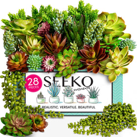SEEKO Succulents 28-pack varied artificial succulents for long-lasting indoor decor.