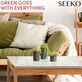 SEEKO Succulents trio in ceramic pots for bathroom vanity decor.