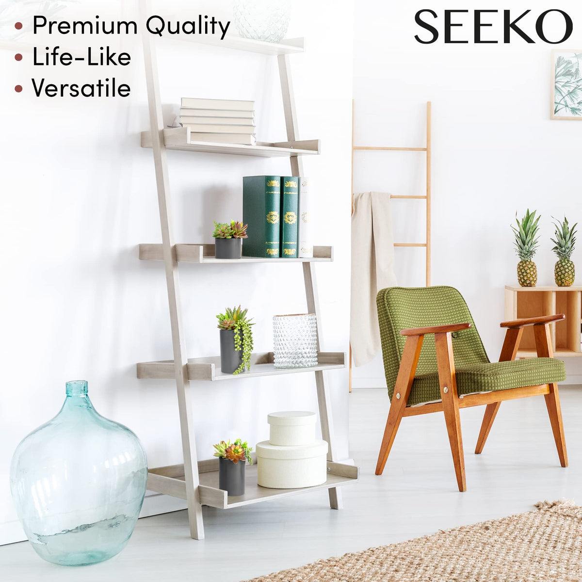 SEEKO Succulents three-pack in ceramic pots shown from multiple angles.