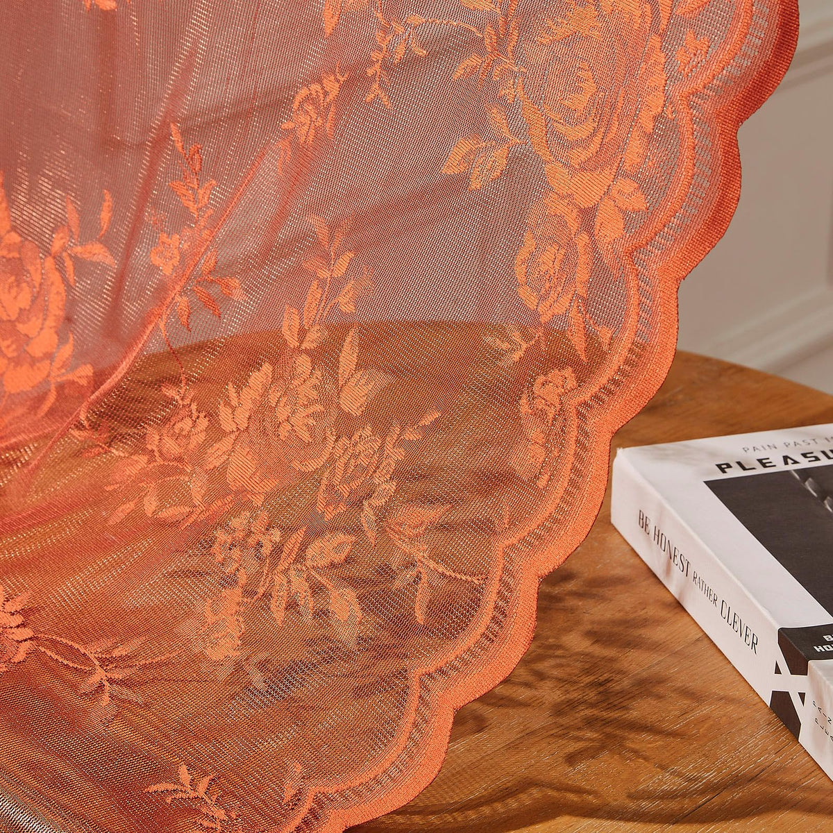 SEEKRIGHT 52x84 lace curtains brighten dining and living spaces.