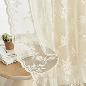SEEKRIGHT ivory floral lace curtains with delicate pattern for bright living spaces.