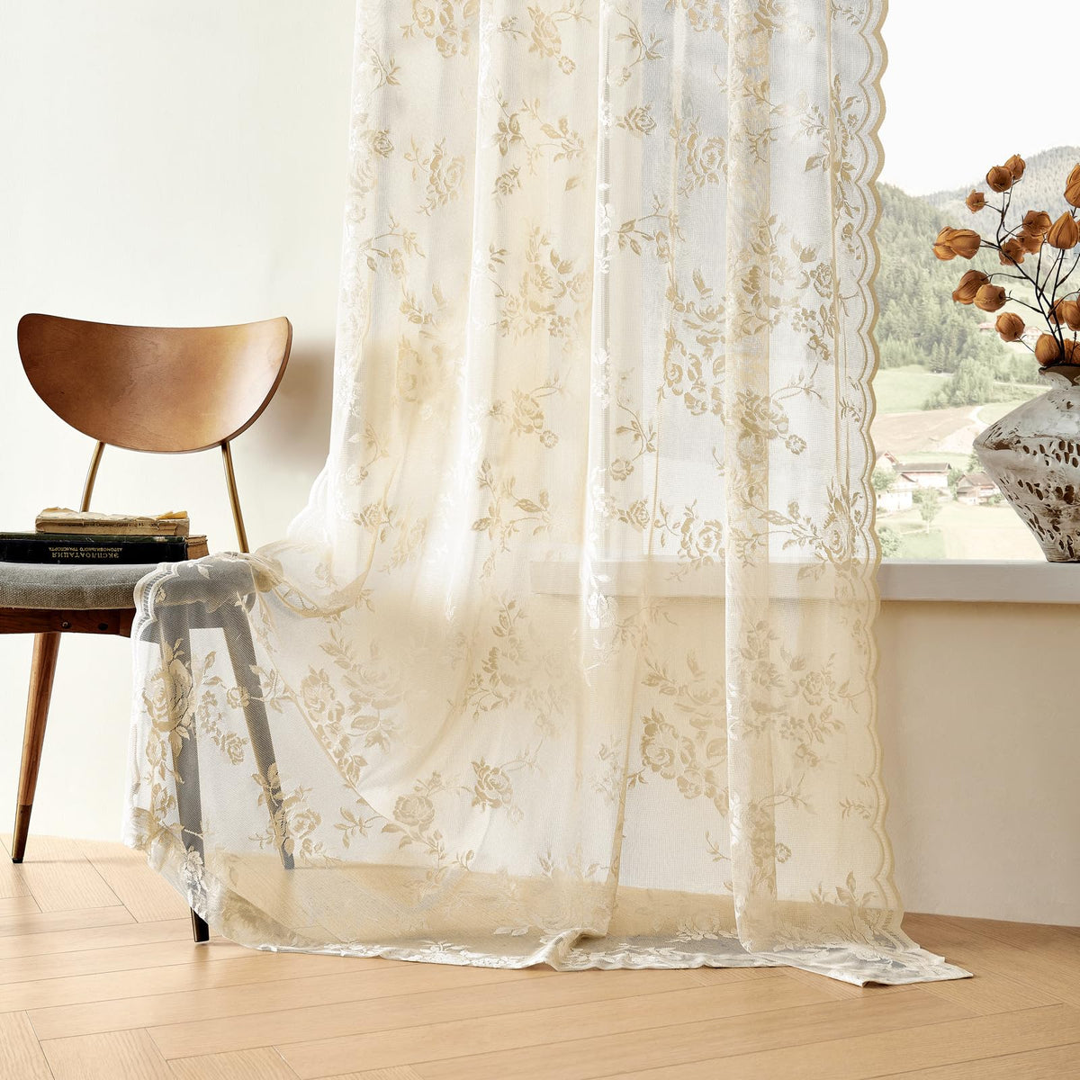SeekRight machine-washable lace curtains simplify care and upkeep.