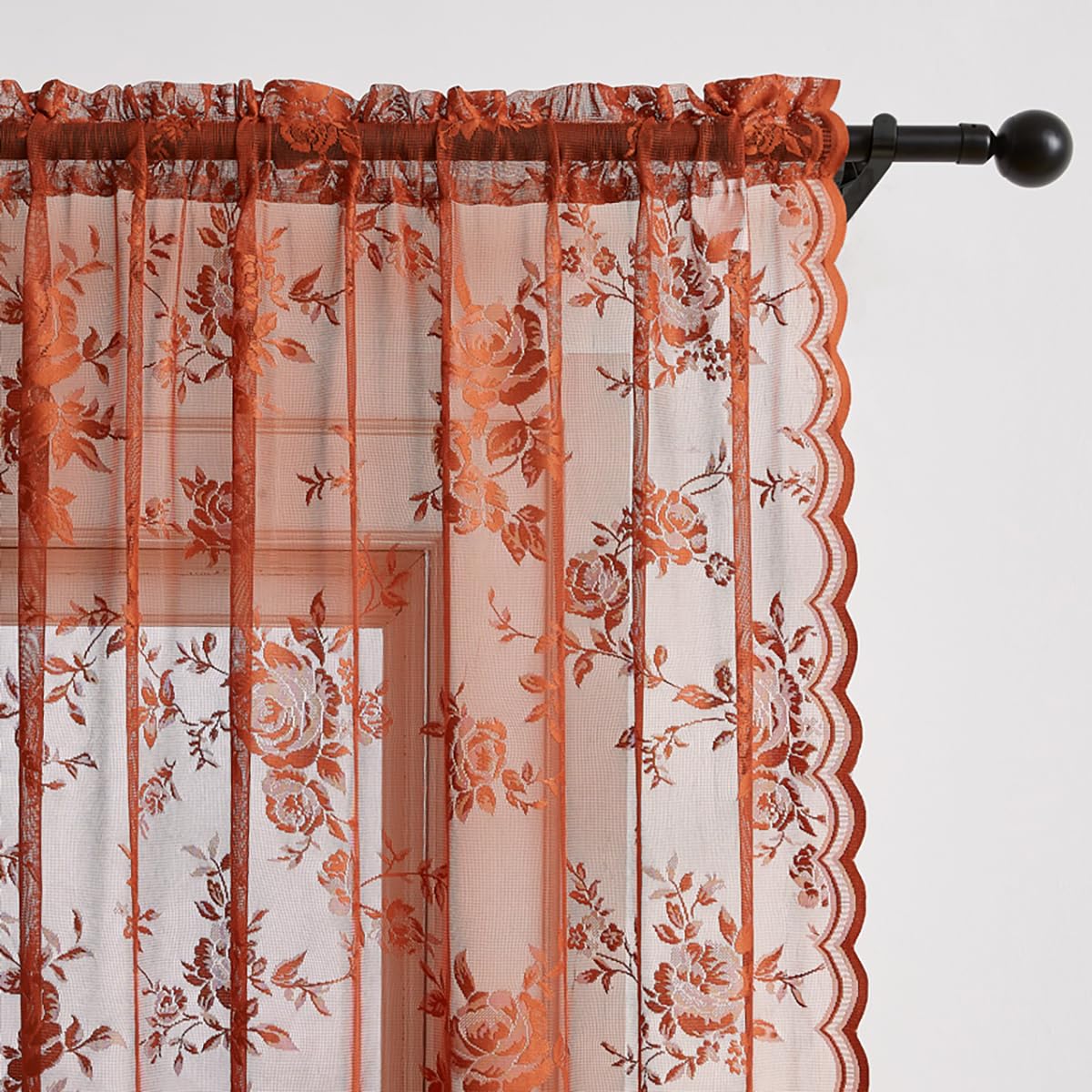 SEEKRIGHT Rod-pocket lace curtains with decorative edges for stylish windows.