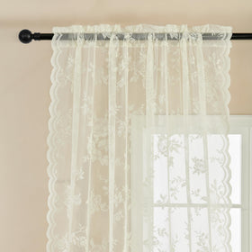 SEEKRIGHT lace curtains with top rod-pocket design for easy hanging.