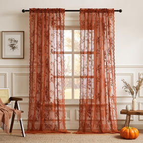 SEEKRIGHT Terracotta lace curtains, 84in long, soft drape and subtle color.
