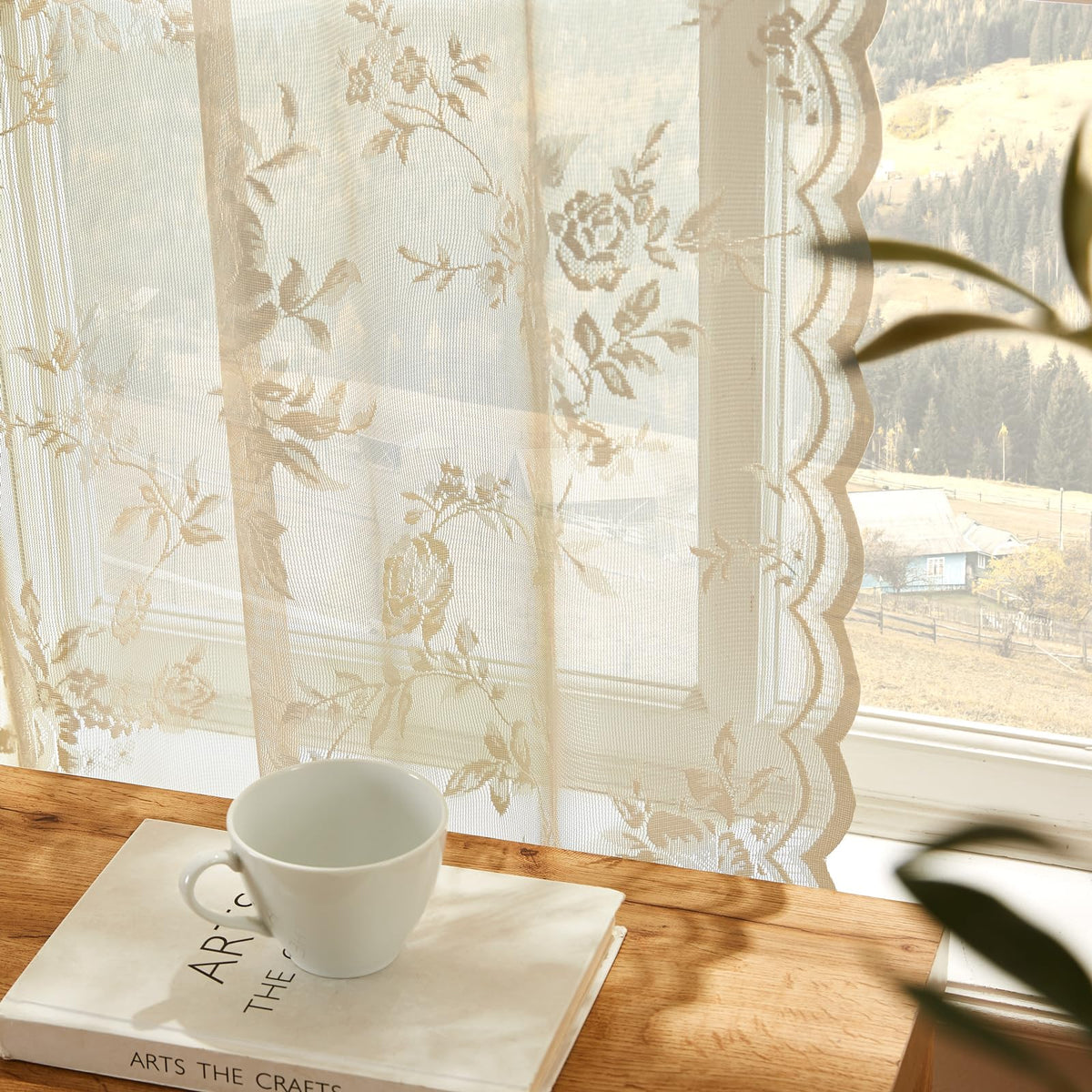 SeekRight Victorian floral lace with delicate edges for chic window decor.