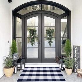SEEKSEE Buffalo Plaid outdoor rug front door mat enhances year-round curb appeal
