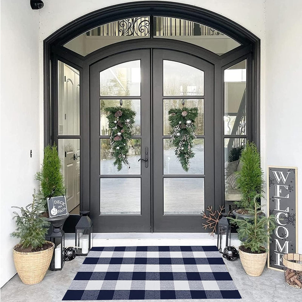SEEKSEE Buffalo Plaid outdoor rug front door mat enhances year-round curb appeal