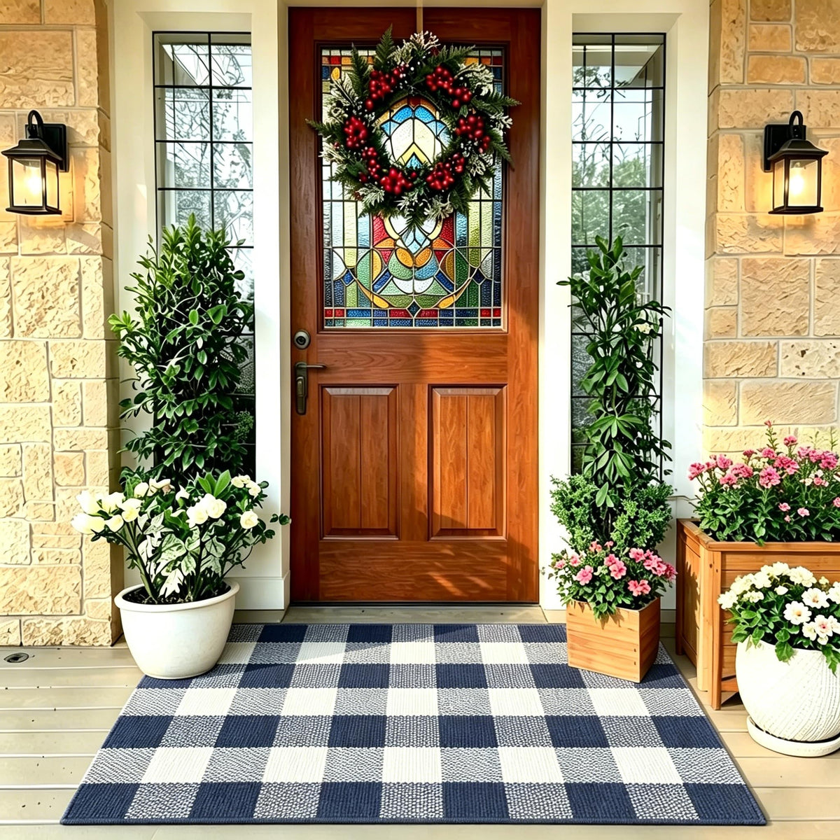 SEEKSEE Buffalo Plaid outdoor rug is machine washable for easy cleanup