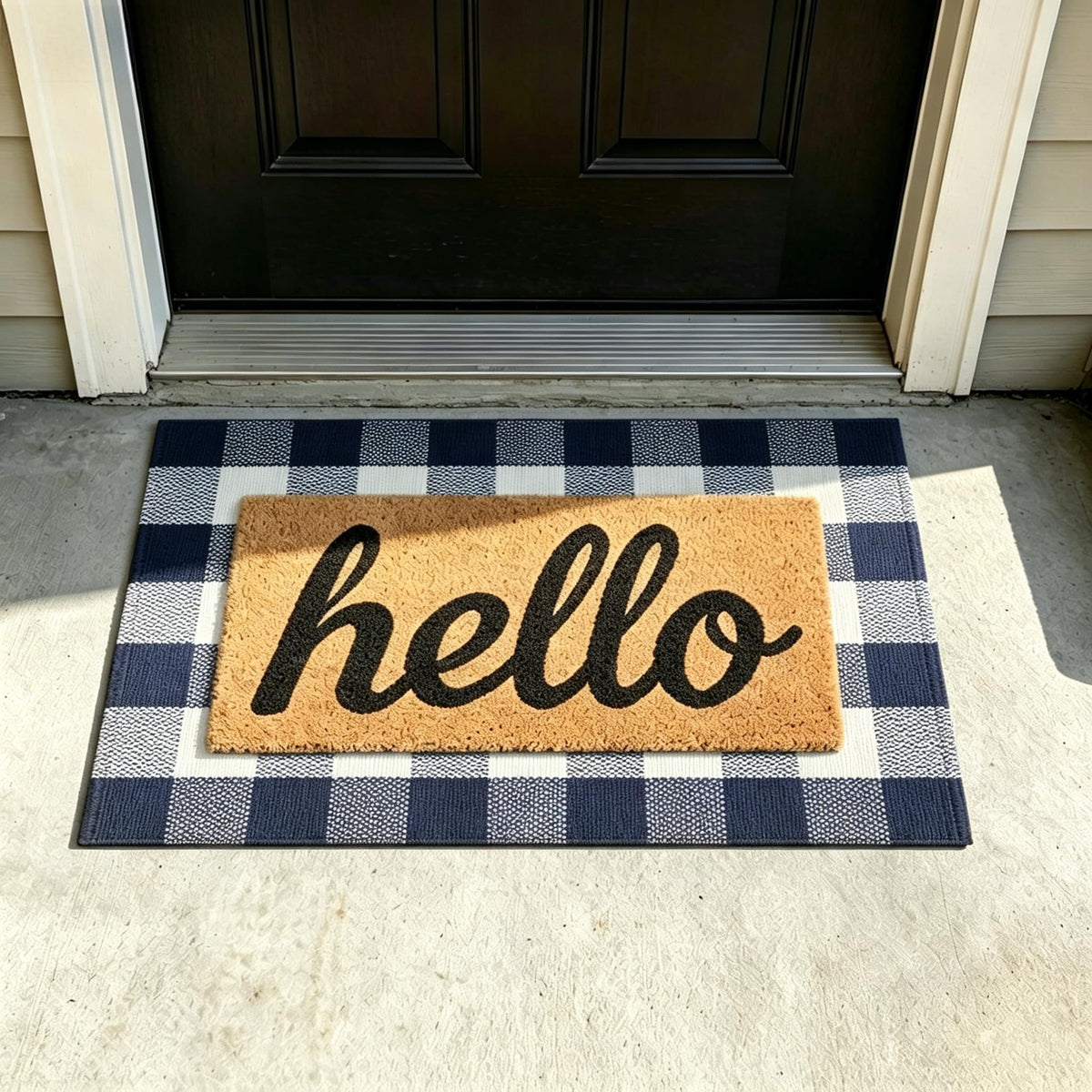 SEEKSEE Buffalo Plaid outdoor rug is reversible for extended wear